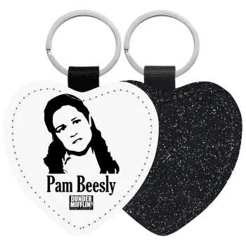 The office Pam Beesly, Μπρελόκ PU δερμάτινο glitter καρδιά ΜΑΥΡΟ