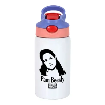 The office Pam Beesly, Children's hot water bottle, stainless steel, with safety straw, pink/purple (350ml)