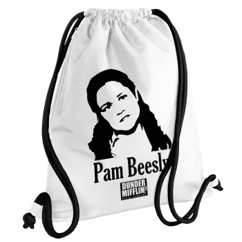 The office Pam Beesly, Backpack pouch GYMBAG white, with pocket (40x48cm) & thick cords