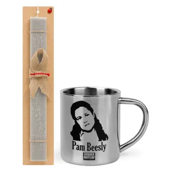 The office Pam Beesly, Easter Set, metallic thermal cup (300ml) & Easter aromatic flat candle (30cm) (GRAY)