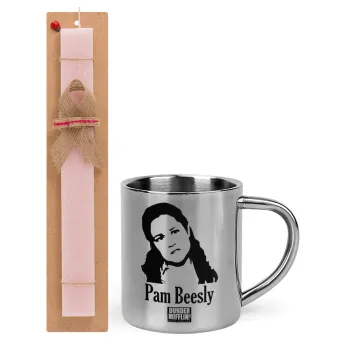 The office Pam Beesly, Easter Set, metallic thermal cup (300ml) & aromatic flat Easter candle (30cm) (PINK)