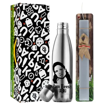 The office Pam Beesly, Easter Set, metallic stainless thermos flask (500ml) & scented flat Easter candle (30cm) (GRAY)