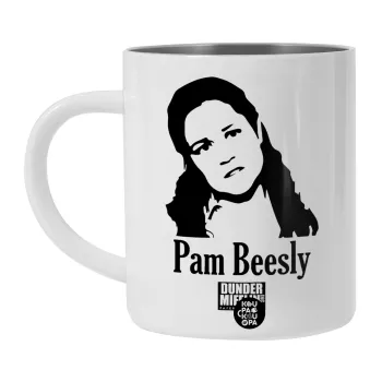 The office Pam Beesly, Λευκή Ανοξείδωτη Μεταλλική Κούπα 450ml - Διπλού Τοιχώματος 