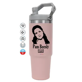 The office Pam Beesly, Pink color, 890ml (30oz) stainless Steel Tumbler with Handle