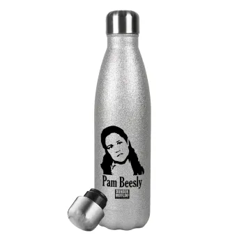 The office Pam Beesly, Metallic Glitter Silver Thermos Flask (Stainless steel), double-walled, 500ml