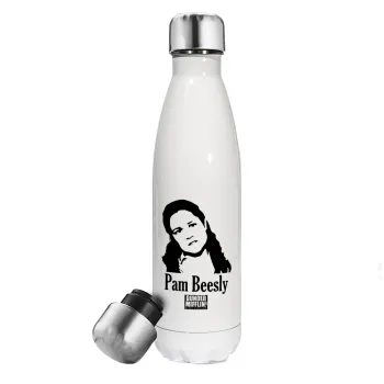 The office Pam Beesly, Μεταλλικό παγούρι θερμός Λευκό (Stainless steel), διπλού τοιχώματος, 500ml