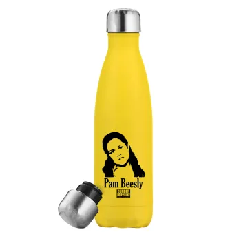 The office Pam Beesly, Yellow Stainless Steel Metallic Thermos, double-walled, 500ml
