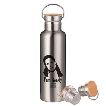 The office Pam Beesly, Stainless steel Silver with wooden lid (bamboo), double wall, 750ml