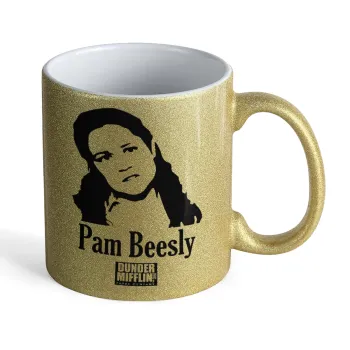 The office Pam Beesly, Κούπα Χρυσή Glitter που γυαλίζει, κεραμική, 330ml