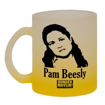 The office Pam Beesly, Κούπα γυάλινη δίχρωμη με βάση το κίτρινο ματ, 330ml