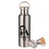 Stainless steel Silver with wooden lid (bamboo), double wall, 750ml