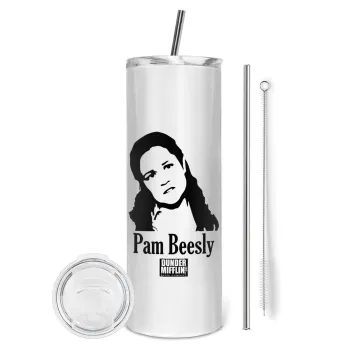 The office Pam Beesly, Tumbler ποτήρι θερμό από ανοξείδωτο ατσάλι 600ml, με μεταλλικό καλαμάκι & βούρτσα καθαρισμού