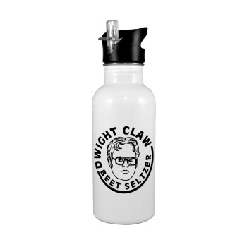 The office Dwight Claw (beet seltzer), White water bottle with straw, stainless steel 600ml