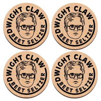 The office Dwight Claw (beet seltzer), ΣΕΤ x4 Σουβέρ ξύλινα στρογγυλά plywood (9cm)