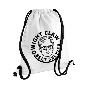 The office Dwight Claw (beet seltzer), Τσάντα πλάτης πουγκί GYMBAG λευκή, με τσέπη (40x48cm) & χονδρά κορδόνια