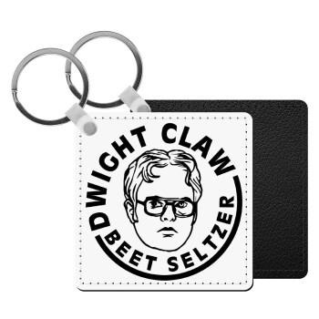The office Dwight Claw (beet seltzer), Μπρελόκ Δερματίνη, τετράγωνο ΜΑΥΡΟ (5x5cm)