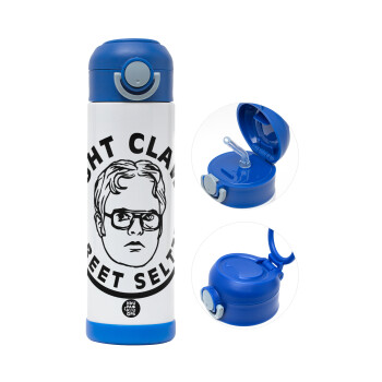 The office Dwight Claw (beet seltzer), Children's hot water bottle, stainless steel, with safety straw, BLUE (500ml)