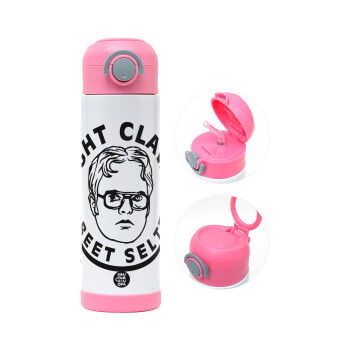 The office Dwight Claw (beet seltzer), Παιδικό παγούρι θερμό, ανοξείδωτο, με καλαμάκι ασφαλείας, ΡΟΖ (500ml)