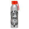 Αλουμινένιο Αθλητικό Μπουκάλι 650ml – Ασημί με Κόκκινο Καπάκι και Λουράκι Σιλικόνης