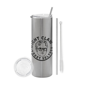 The office Dwight Claw (beet seltzer), Eco friendly stainless steel Silver tumbler 600ml, with metal straw & cleaning brush
