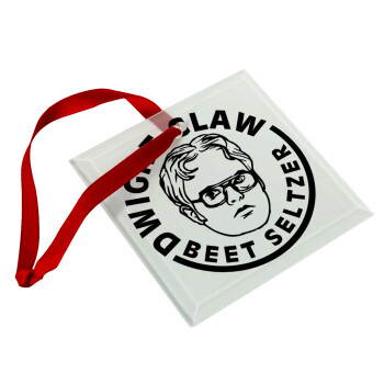 The office Dwight Claw (beet seltzer), Χριστουγεννιάτικο στολίδι γυάλινο τετράγωνο 9x9cm