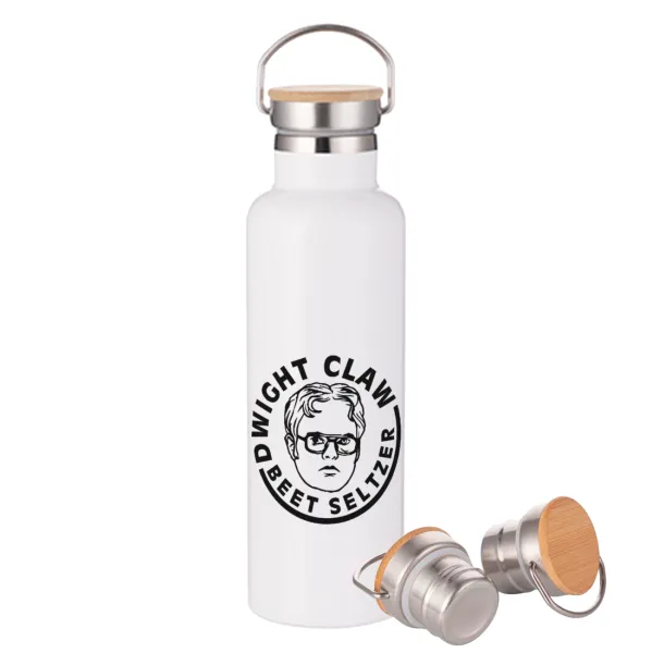 The office Dwight Claw (beet seltzer) — Μεταλλικό παγούρι θερμός (Stainless steel) Λευκό με ξύλινο καπάκι (bamboo), διπλού τοιχώματος, 750ml
