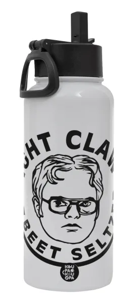 The office Dwight Claw (beet seltzer) — Metal mug thermo White with Straw and Spout Lid (Stainless steel), double wall, 950ml