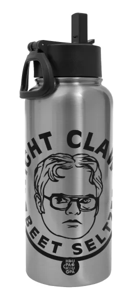 The office Dwight Claw (beet seltzer) — Metal mug thermo Silver with Straw and Spout Lid (Stainless steel), double wall, 950ml
