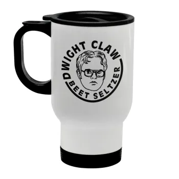 The office Dwight Claw (beet seltzer), Κούπα ταξιδιού ανοξείδωτη με καπάκι, διπλού τοιχώματος (θερμό) λευκή 450ml