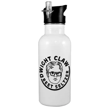 The office Dwight Claw (beet seltzer), White water bottle with straw, stainless steel 600ml