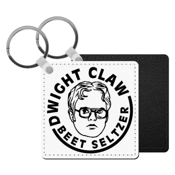 The office Dwight Claw (beet seltzer), Μπρελόκ Δερματίνη, τετράγωνο ΜΑΥΡΟ (5x5cm)