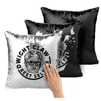 The office Dwight Claw (beet seltzer), Μαξιλάρι καναπέ Μαγικό Μαύρο με πούλιες 40x40cm περιέχεται το γέμισμα