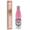 Easter Set, Metallic pink/white (Stainless steel) thermos, double-walled, 500ml & aromatic flat Easter candle (30cm) (PINK)