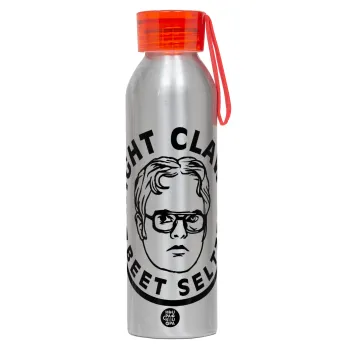 The office Dwight Claw (beet seltzer), Αλουμινένιο Αθλητικό Μπουκάλι 650ml – Ασημί με Κόκκινο Καπάκι και Λουράκι Σιλικόνης