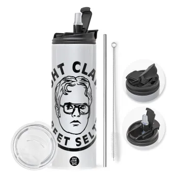 The office Dwight Claw (beet seltzer), Travel Tumbler θερμό με διπλό καπάκι, μεταλλικό καλαμάκι και βούρτσα καθαρισμού (Ανωξείδωτο 304 Food grade, BPA free, 600ml)