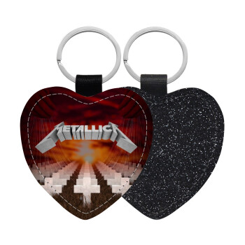 Metallica  master of puppets cover, Μπρελόκ PU δερμάτινο glitter καρδιά ΜΑΥΡΟ