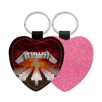 Metallica  master of puppets cover, Μπρελόκ PU δερμάτινο glitter καρδιά ΡΟΖ