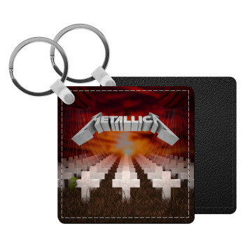 Metallica  master of puppets cover, Μπρελόκ Δερματίνη, τετράγωνο ΜΑΥΡΟ (5x5cm)