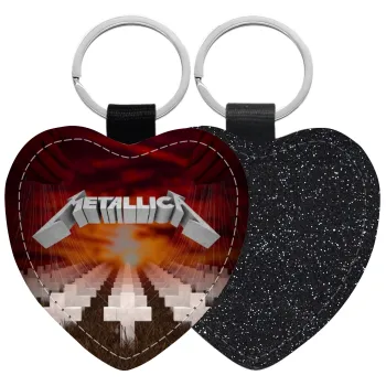 Metallica  master of puppets cover, Μπρελόκ PU δερμάτινο glitter καρδιά ΜΑΥΡΟ
