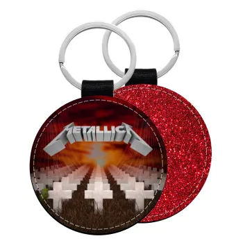 Metallica  master of puppets cover, Μπρελόκ Δερματίνη, στρογγυλό ΚΟΚΚΙΝΟ (5cm)