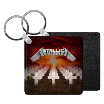 Metallica  master of puppets cover, Μπρελόκ Δερματίνη, τετράγωνο ΜΑΥΡΟ (5x5cm)