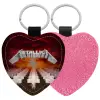 Μπρελόκ PU δερμάτινο glitter καρδιά ΡΟΖ