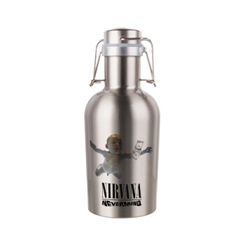 Nirvana nevermind, Μεταλλικό παγούρι Inox (Stainless steel) με καπάκι ασφαλείας 1L