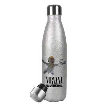 Nirvana nevermind, Metallic Glitter Silver Thermos Flask (Stainless steel), double-walled, 500ml