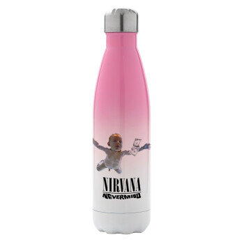 Nirvana nevermind, Metal mug thermos Pink/White (Stainless steel), double wall, 500ml
