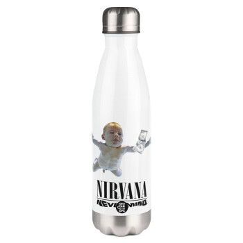 Nirvana nevermind, Μεταλλικό παγούρι θερμός Λευκό (Stainless steel), διπλού τοιχώματος, 500ml