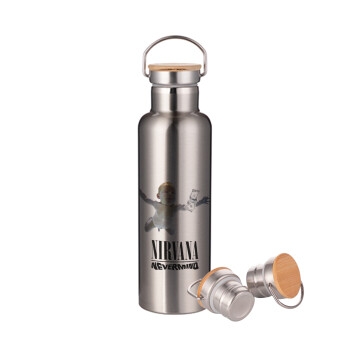 Nirvana nevermind, Stainless steel Silver with wooden lid (bamboo), double wall, 750ml
