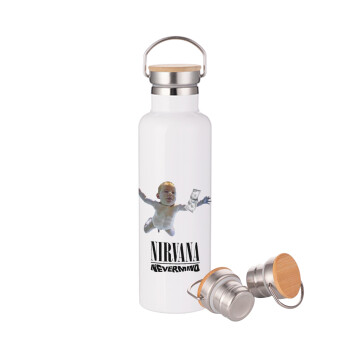 Nirvana nevermind, Stainless steel White with wooden lid (bamboo), double wall, 750ml