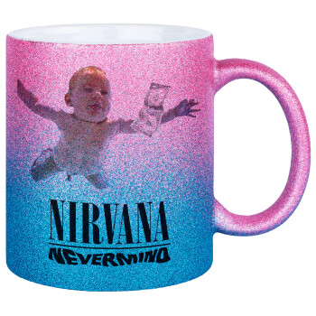 Nirvana nevermind, Κούπα Χρυσή/Μπλε Glitter, κεραμική, 330ml