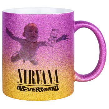 Nirvana nevermind, Κούπα Χρυσή/Ροζ Glitter, κεραμική, 330ml